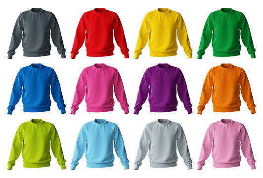 Colorful set of hoodie front side isolated on white background
