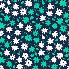 Flowers and leaves hand draw vector seamless pattern.