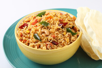 Tomato rice.spicy South Indian rice recipe Tomato pulao or Tomato Rice ,South Indian Thakkali Sadam ,Tomato Bath an Indian vegetarian dish. Healthy nutritious