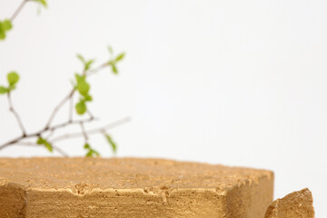 Empty texture gold stone platform eco podium light copy space background. Minimal still life...