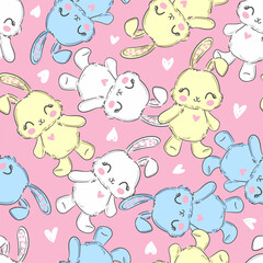 Rabbit Seamless Pattern colorfull Hand Drawn Bunny print design rabbit background Vector Textile for Kids Fashion