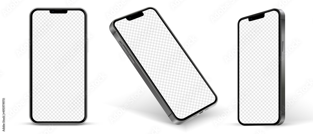Poster Realistic smartphone mockup. Mobile phone vector with isolated on white background. Device front view. 3D mobile phone with shadow. Realistic, high quality smart phone mockup for ui ux presentation.