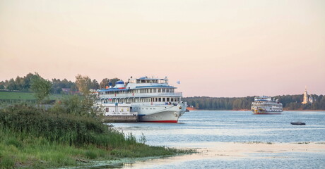 Passenger ship at the pier on the Volga River