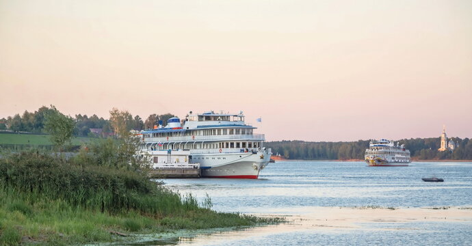 Passenger ship at the pier on the Volga River