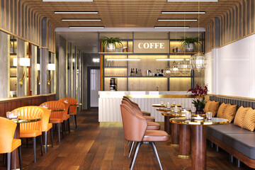 3d render of cafe restaurant bar