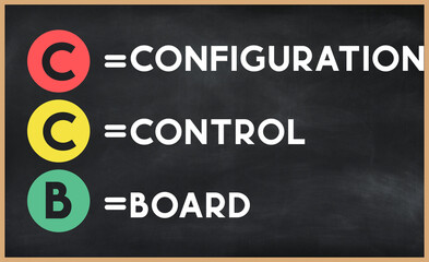 Configuration control board - CCB acronym written on chalkboard, business acronyms.