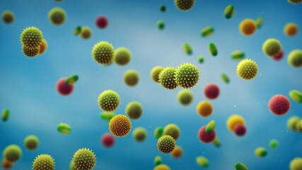 Airborne pollen particles are the most common cause of seasonal allergies. Pollen allergy is also known as hay fever or allergic rhinitis - obrazy, fototapety, plakaty