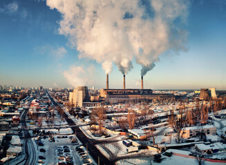 Kiev, Ukraine - January 21, 2010: thermoelectric power station with smoking pipes January 21, 2010...