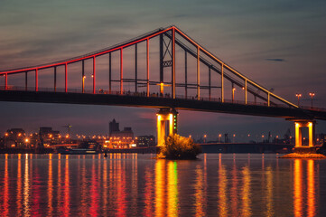 Pedestrian Bridge with lights at evening in Kiev, Ukraine