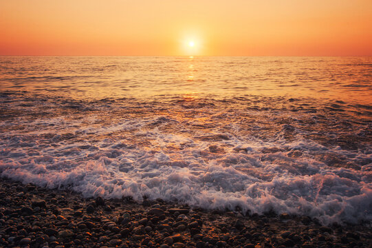 sunset dawn in the sea and wawes