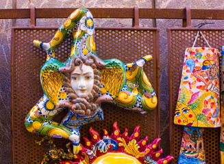 Typical sicilian ceramic souvenirs for sale in Taormina