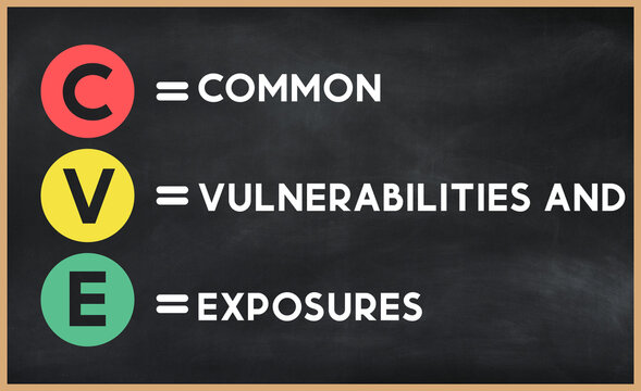 Common vulnerabilities and exposures - CVE  acronym written on chalkboard, business acronyms.