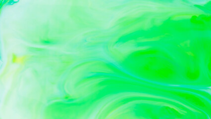 Naklejka na ściany i meble Fluid art background in green color. Green-turquoise stains on liquid