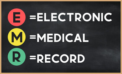 Electronic medical record - EMR  acronym written on chalkboard, business acronyms.