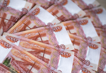 Russian paper money. Rubles. 5000-ruble banknote. Finance.	