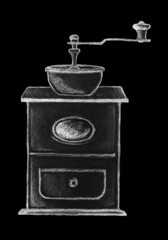 Retro coffee grinder chalk illustration