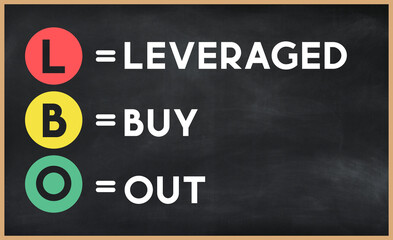 Leveraged buy out - LBO acronym written on chalkboard, business acronyms.