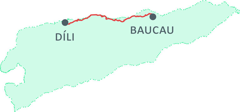 Isolated vector illustration Map of East Timor showing the road from D&iacute;li to Baucau.