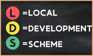 Local development scheme - LDS acronym written on chalkboard, business acronyms.