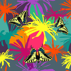 Floral vector seamless pattern with butterflies. Botanical endless background for textile, fabric, packaging, apparel.