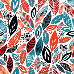 Graphic colorful leaves. Botanical pattern, wallpaper, fabric vector illustration design
