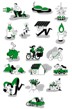 Set of illustrations dealing with renewable energy