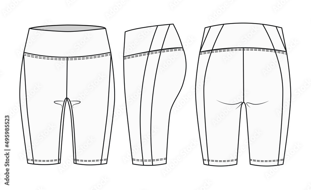 Wall mural Girls Short Legging fashion flat sketch template. Women Active wear Biker Short Technical Fashion Illustration. Bike shorts Leggings fashion flat design.