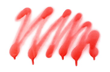 Red spray stain, graffiti lines zigzag isolated on white, clipping path - obrazy, fototapety, plakaty