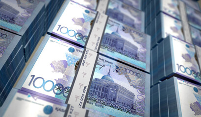 Kazakh Tenge money banknotes pack 3d illustration
