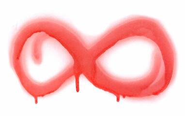 Red spray stain, graffiti infinite sign, symbol isolated on white  