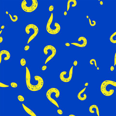 Vector illustration. Question mark seamless pattern. Seamless vector pattern with hand-drawn question marks. Grunge hipster background. Yellow and blue punctuation marks, hand drawn.