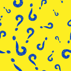 Vector illustration. Question mark seamless pattern. Seamless vector pattern with hand-drawn question marks. Grunge hipster background. Yellow and blue punctuation marks, hand drawn.