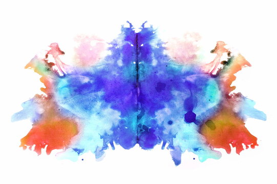 Photo colorful Rorschach inkblot test isolated on white 