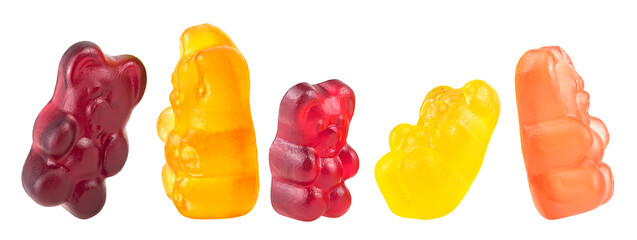 Collection of colorful jelly gummy bears isolated on a white background. Jelly Beans.
