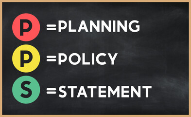 Planing policy statement - PPS acronym written on chalkboard, business acronyms.