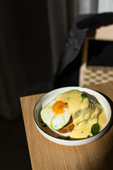 scrambled eggs breakfast with turkey meat