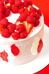 strawberry and raspberry on the cake