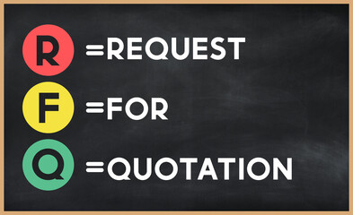 Request for quotation - RFQ acronym written on chalkboard, business acronyms.