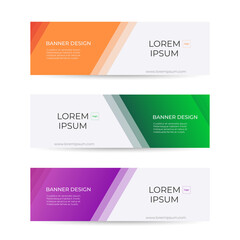 Collection of horizontal promotion banners with  gradient colors and abstract geometric elements. Header design.