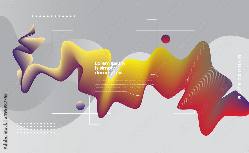 Poster abstract colorful dynamic fluid wave background. landing page design template.