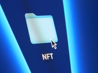 NFT - macro shot of folder on computer desktop with mouse pointer - zooming in on screen pixels