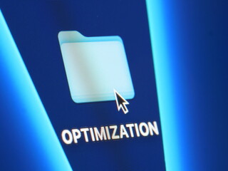 Optimization - macro shot of folder on computer desktop with mouse pointer - zooming in on screen pixels