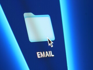 Email - macro shot of folder on computer desktop with mouse pointer - zooming in on screen pixels