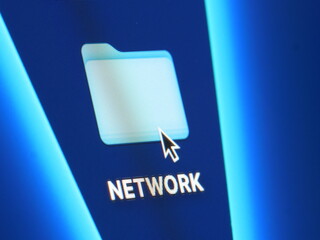 Network - macro shot of folder on computer desktop with mouse pointer - zooming in on screen pixels