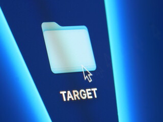 Target - macro shot of folder on computer desktop with mouse pointer - zooming in on screen pixels