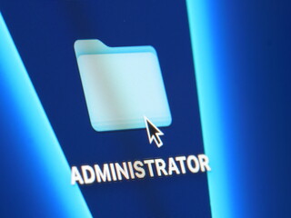 Administrator - macro shot of folder on computer desktop with mouse pointer - zooming in on screen pixels