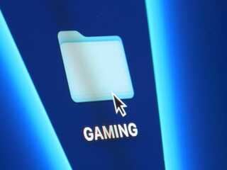 Gaming - macro shot of folder on computer desktop with mouse pointer - zooming in on screen pixels