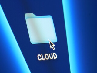 Cloud - macro shot of folder on computer desktop with mouse pointer - zooming in on screen pixels