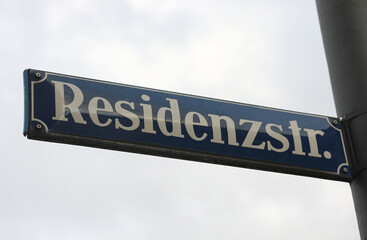 Road Sign in Munich with name Residenz Strasse of a famouse place in Germany