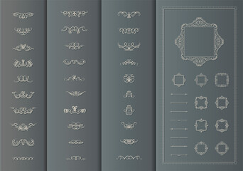 Vintage set decor elements for wedding cards, decorating valentines, vector framing title of different printed products. Vintage patterns, frames and weaves on a white background. Round business icons